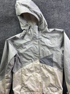 The North Face Jacket Womens Medium Gray HyVent Hooded Rain Coat Zip Pockets